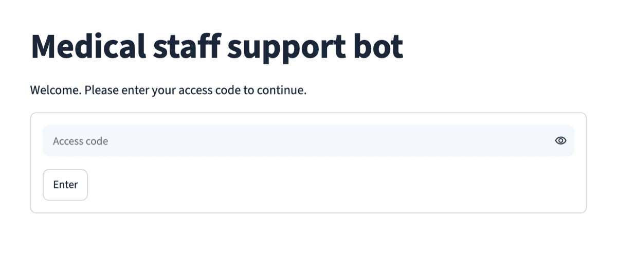 The Staff Assistant access screen - private, code-gated